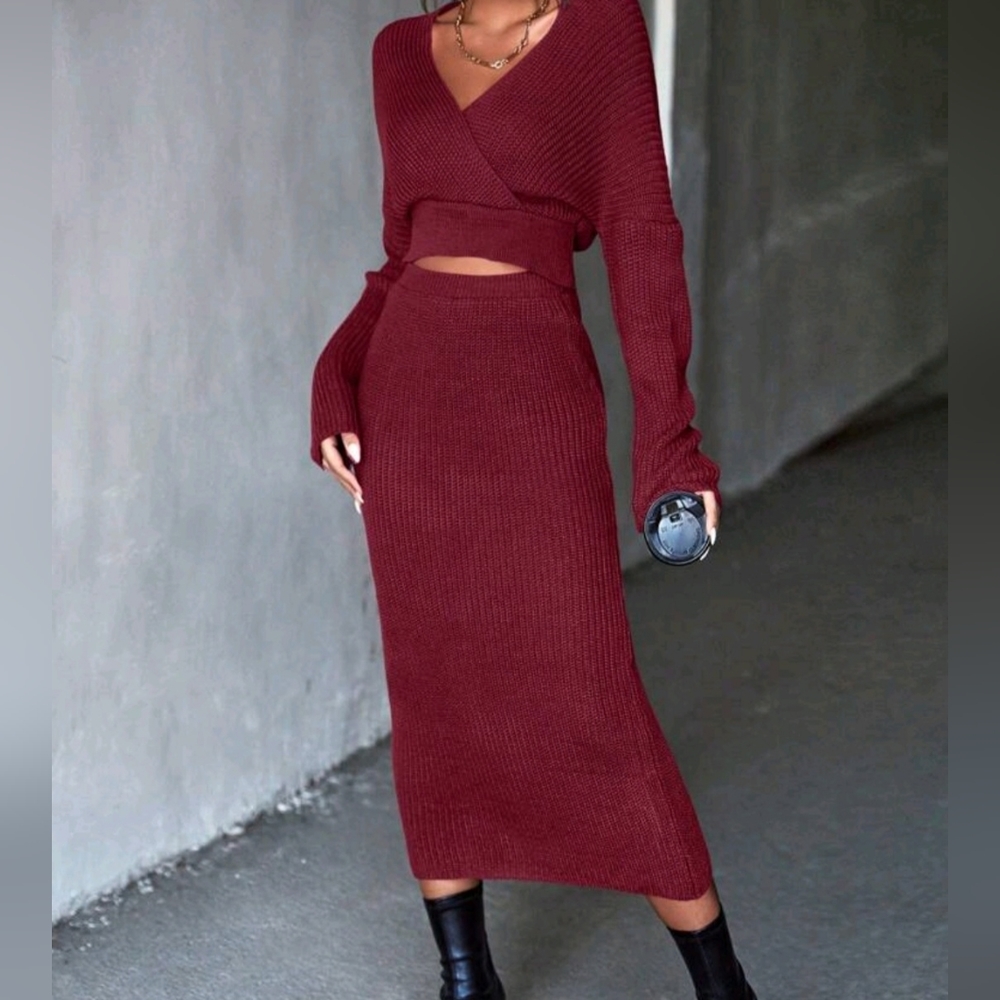 2 piece sweater and knit skirt